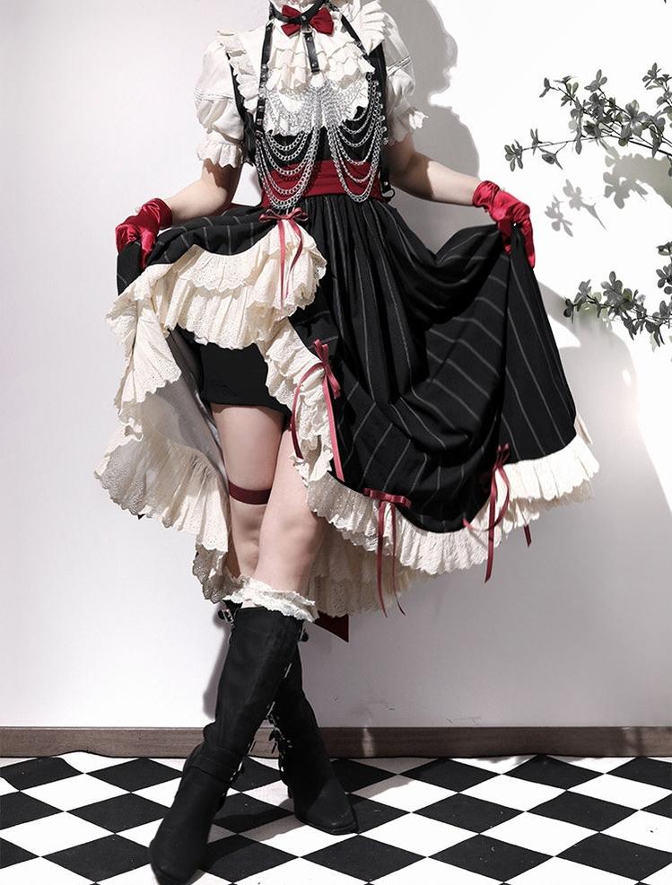 Striped Poem - Gothic Lolita Striped OP Dress with Detachable Sleeves 45403:850464