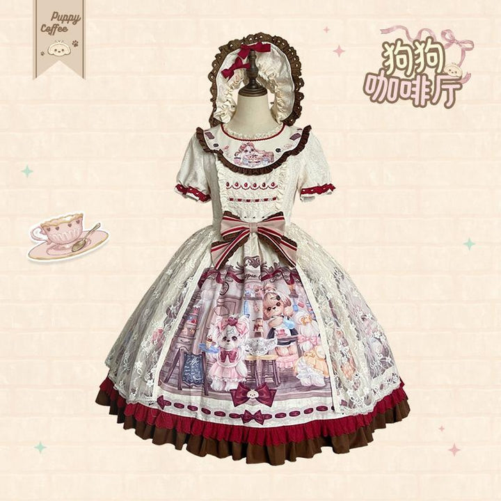 Spireme Cat~Puppy Cafe~Sweet Lolita OP Dress with Lace Skirt Overlay and Accessory (L M S XL) 42408:739410