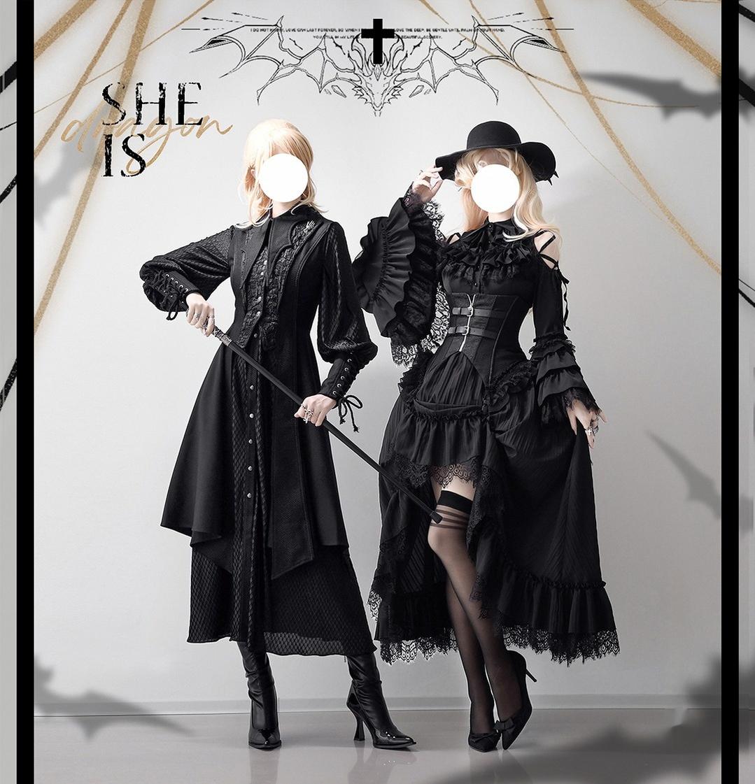 MILU ORIG~He/She is the Dragon~Ouji Lolita Shirt and Gothic Lolita Skirt Suit 42199:732949