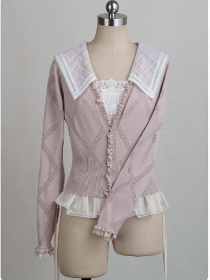 JS Lolita~Paris Holiday~Elegant Lolita Coat Knit Cardigan Pink Knitted Cardigan S 