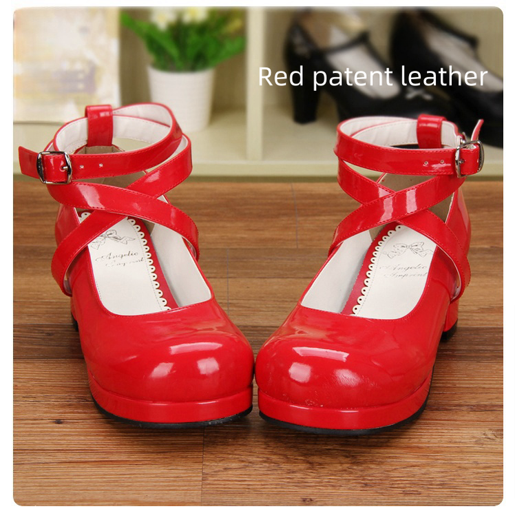 Angelic imprint - Sweet Lolita Shoes Round Toe Middle Heel 36 Shining Red