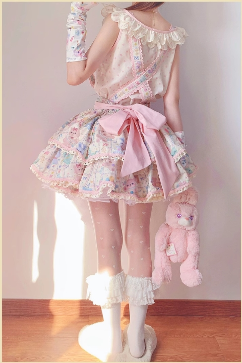 RichLolita~Starry Pudding Bear~Sweet Lolita Jumper Dress Printed OP Dress   