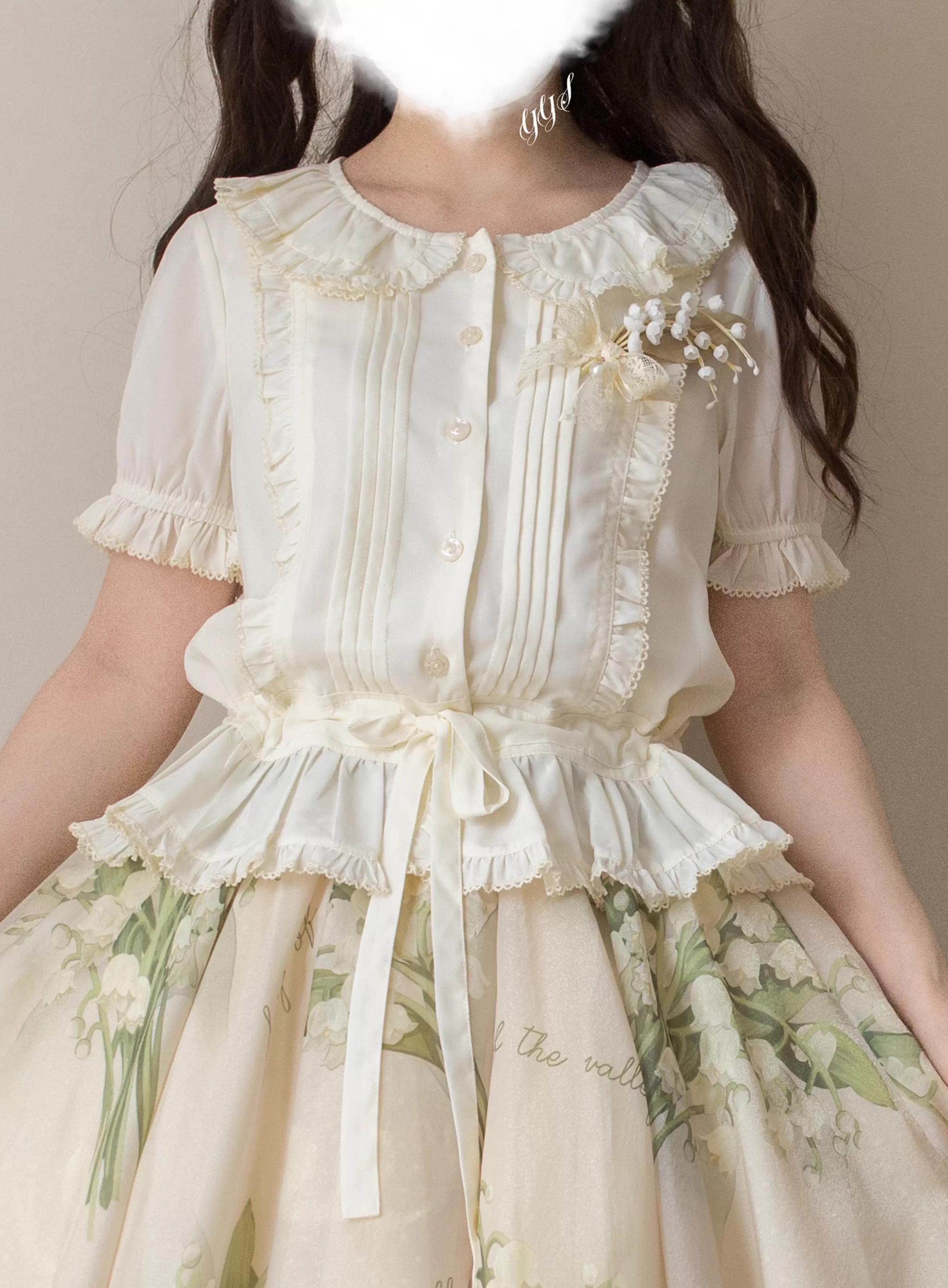 EverSpring - Short Sleeve Sweet Lolita Shirt, Peter Pan Collar 44735:820651