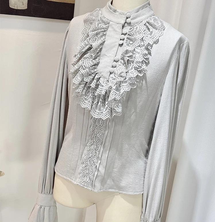 Crow Feather Ode - Ouji Lolita Cotton Linen Shirt and Clock Embroidery Vest Set (L M S XL) 45665:857446