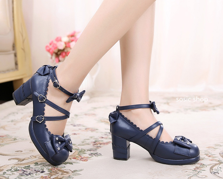 Sosic~Sweet Lolita High Heel Handmade Shoes 34 cyan blue 