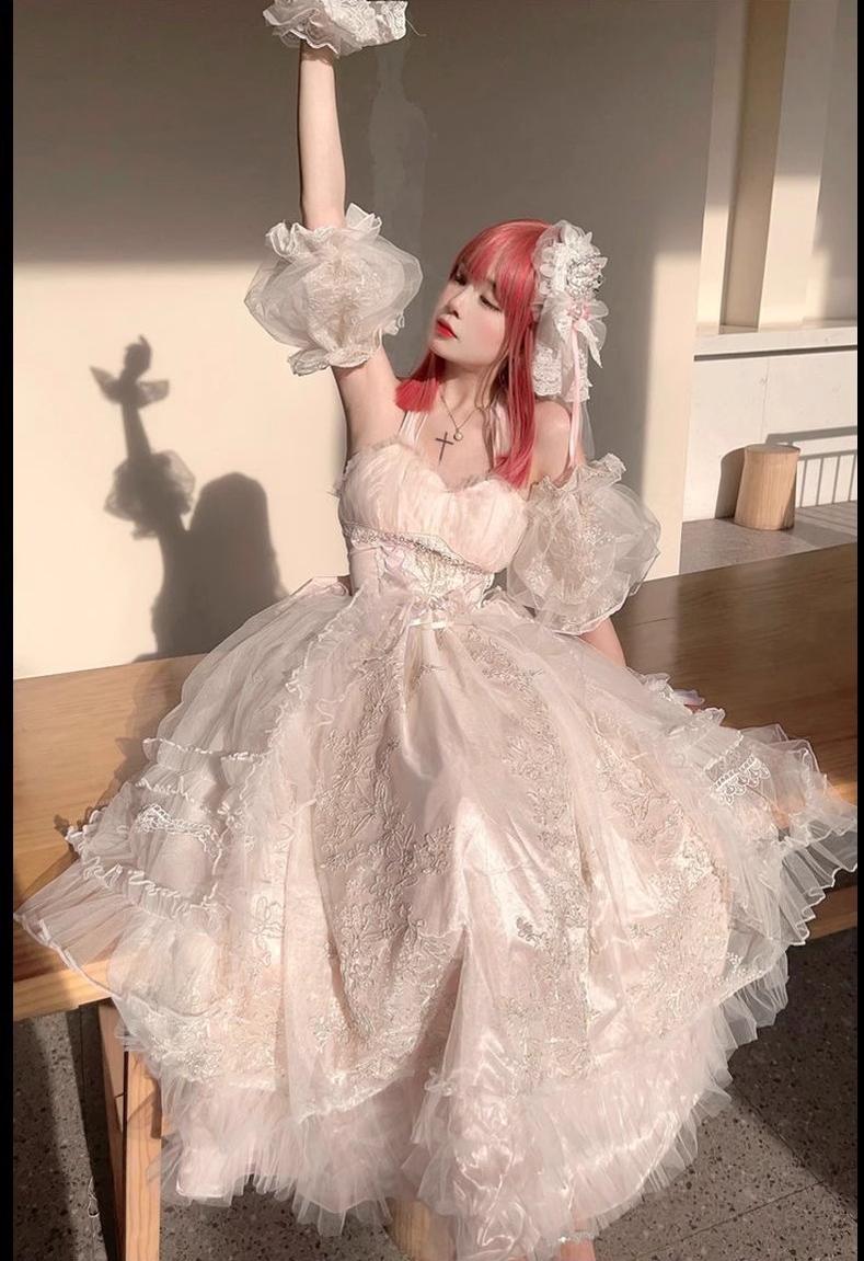 Daydream Whisper - Endless Summer - Bridal Wedding Lolita JSK Open-Back Dress Cuffs only(followed dress size) S