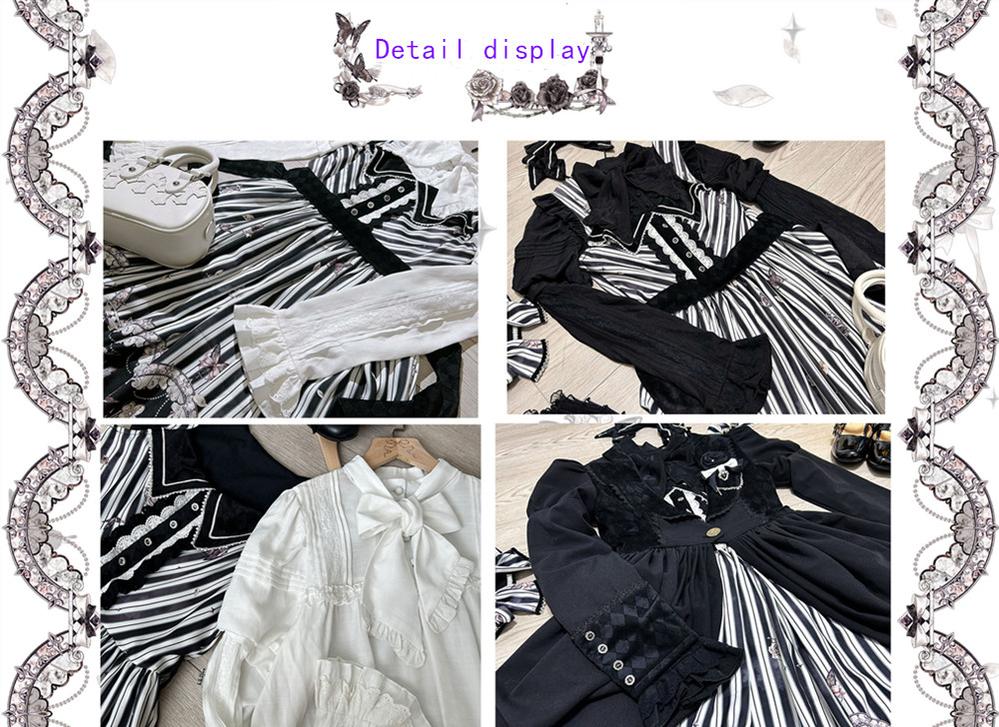(Buyforme)Little Bear~Gothic Lolita Black and White Striped JSK Set 21350:301656