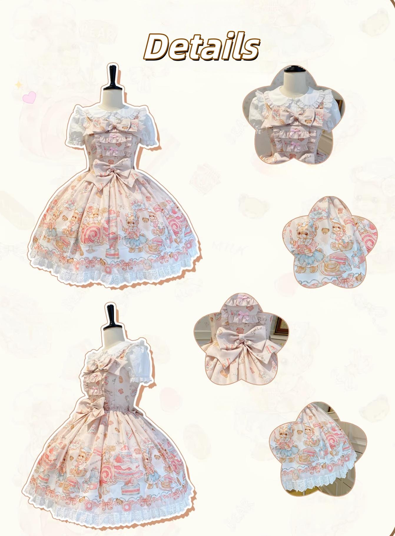 Strawberry Dessert Bear - Kawaii Lolita JSK, Bear and Dessert Print