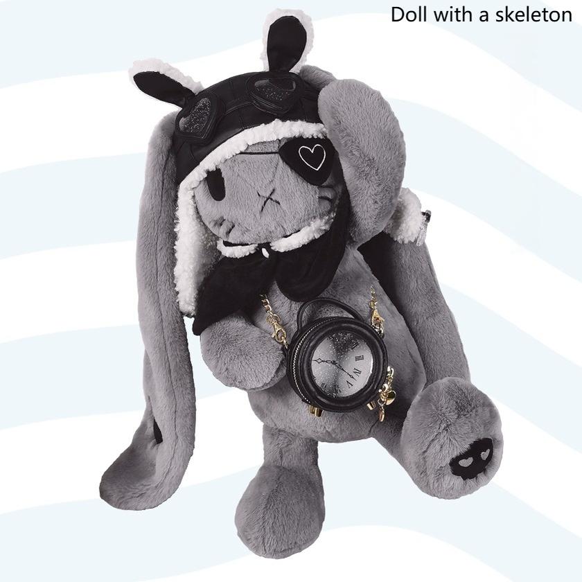 RosyDream~Kawaii Lolita Bunny Doll Bag Plush Doll with a Skeleton Gray Bunny Roger Bunny Doll with a Skeleton Only