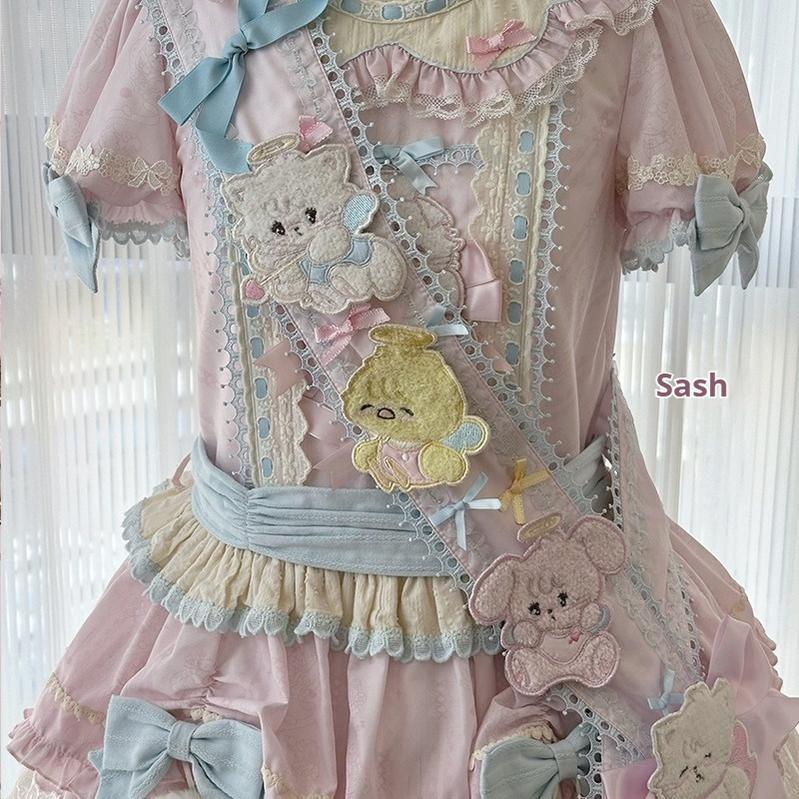 Mewroco~Sweet Lolita Dress Set Tiered JSK OP with Detachable sleeves Sash - Only (free size select M) S