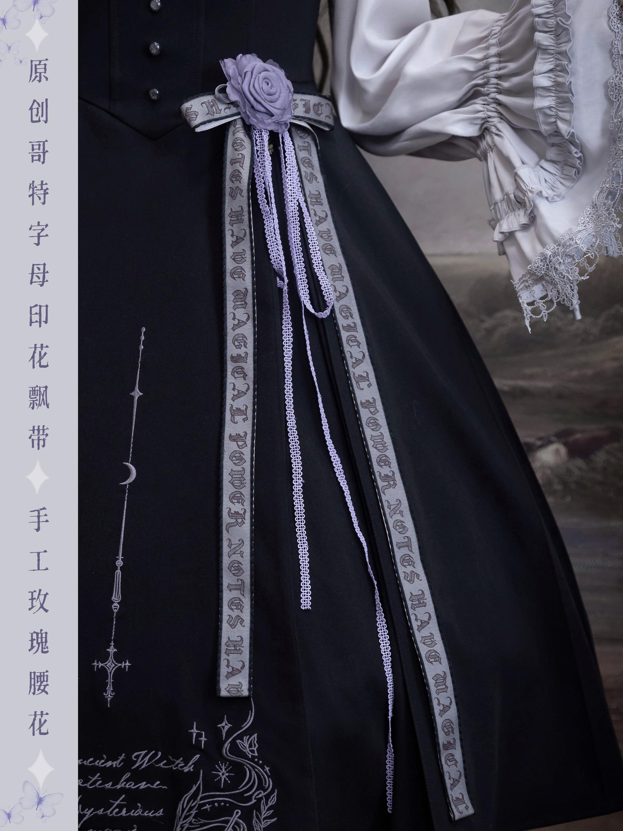 Chris House Lolita - Witch Notes - Gothic Loliat Embroidered Dress Suit, Cross and Rose Print 44096:795109