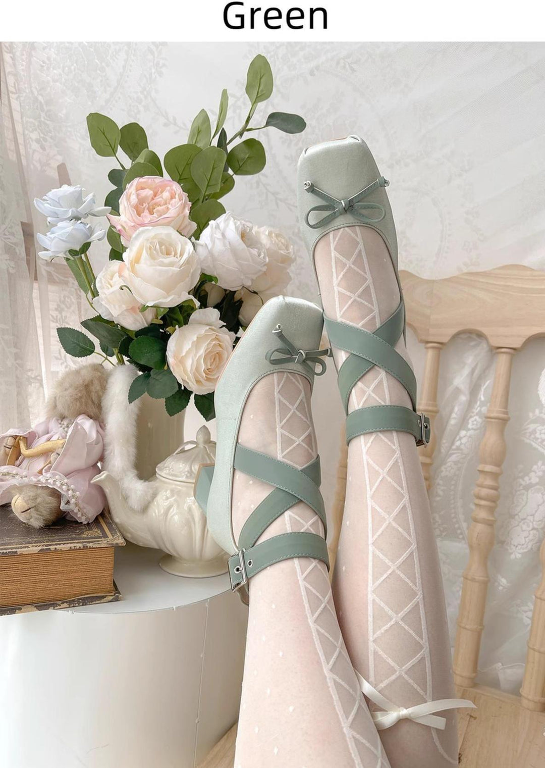 MODO~Elegant Lolita Heels Shoes Square Ballet Shoes   