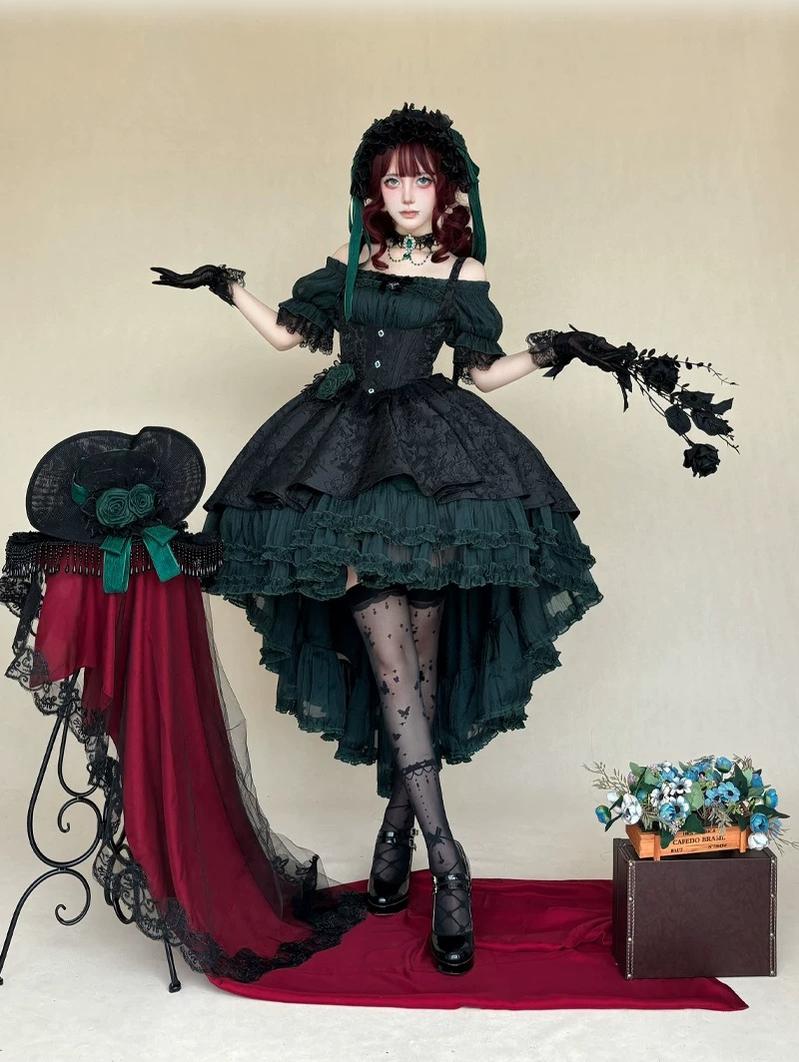 Rose Banquet - Gothic Lolita Boned Bust-supporting JSK Dress, High-low Hem (L M S XL) 45815:863733