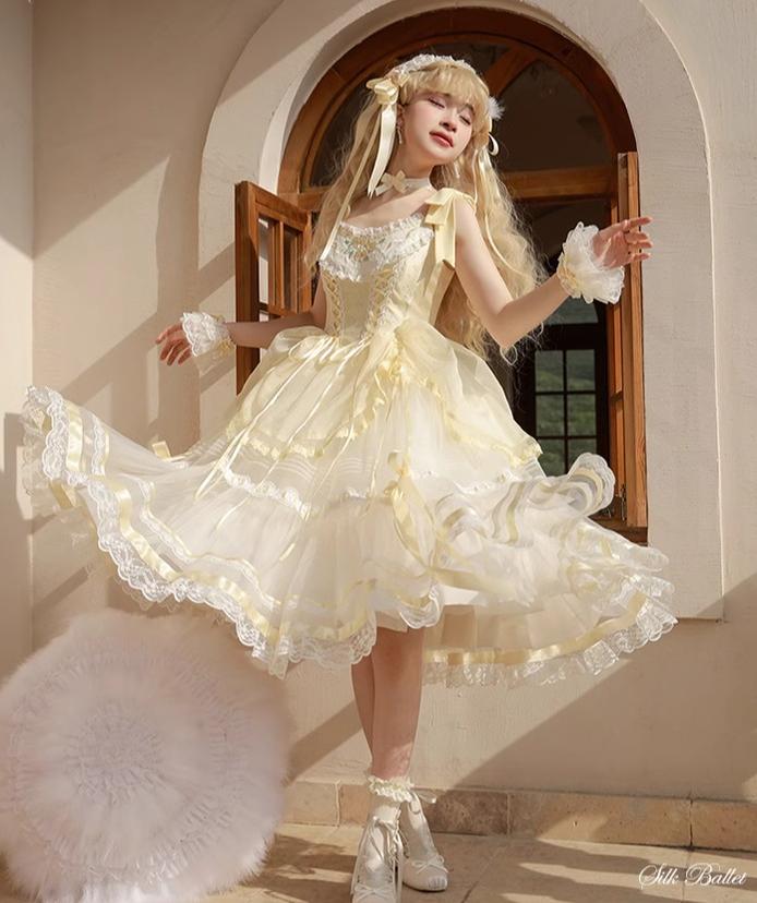 Mademoiselle Pearl~Silk Ballet~Wedding Lolita JSK Dress Princess Ballet Dress   