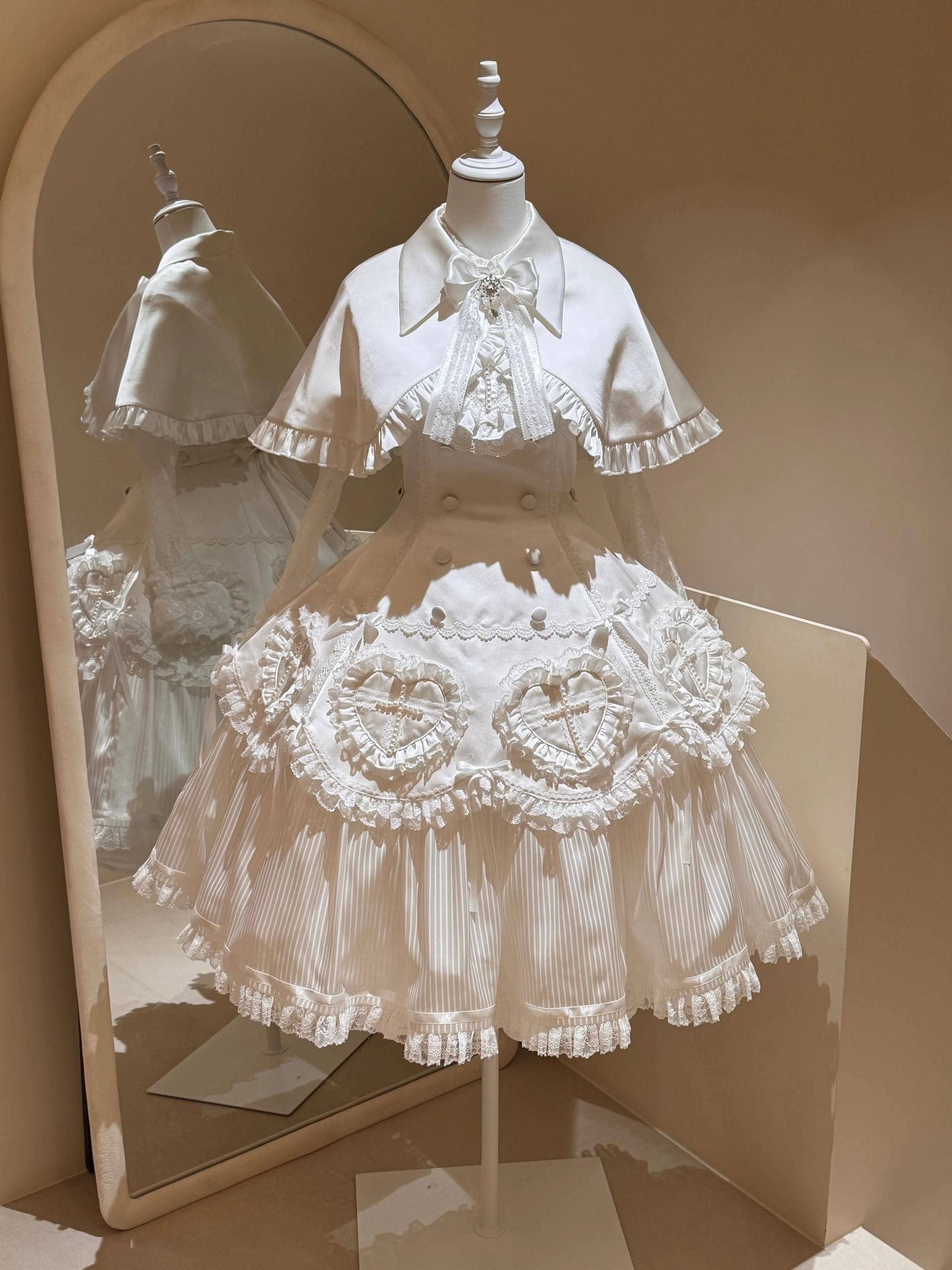 Nocthymn Cross - Gothic Lolita OP Dress with Pearled Cross, Detachable Sleeves 45813:863400