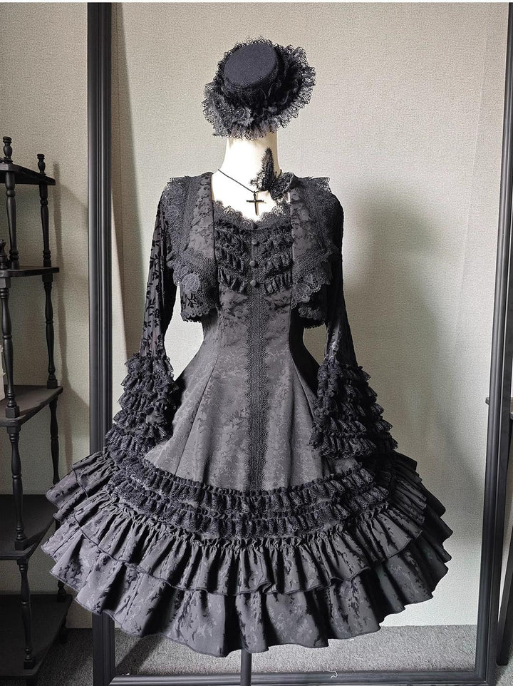 MILU ORIG - Six-Panel Gothic Lolita JSK Dress, Tiered Ruffles