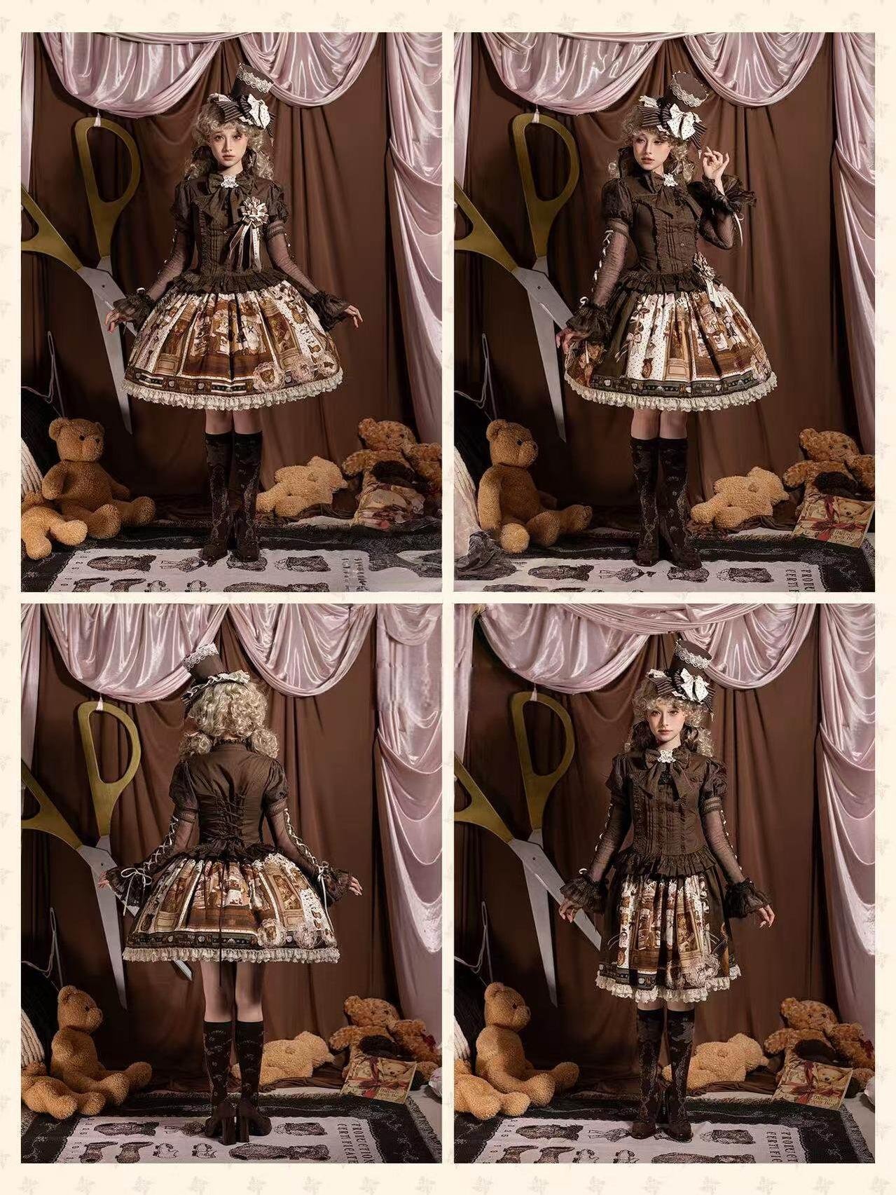 Little Bear Workshop - Cotton Sweet Lolita JSK & OP Dress, Printed Bodice (2XL L M S XL XS) 45205:839813