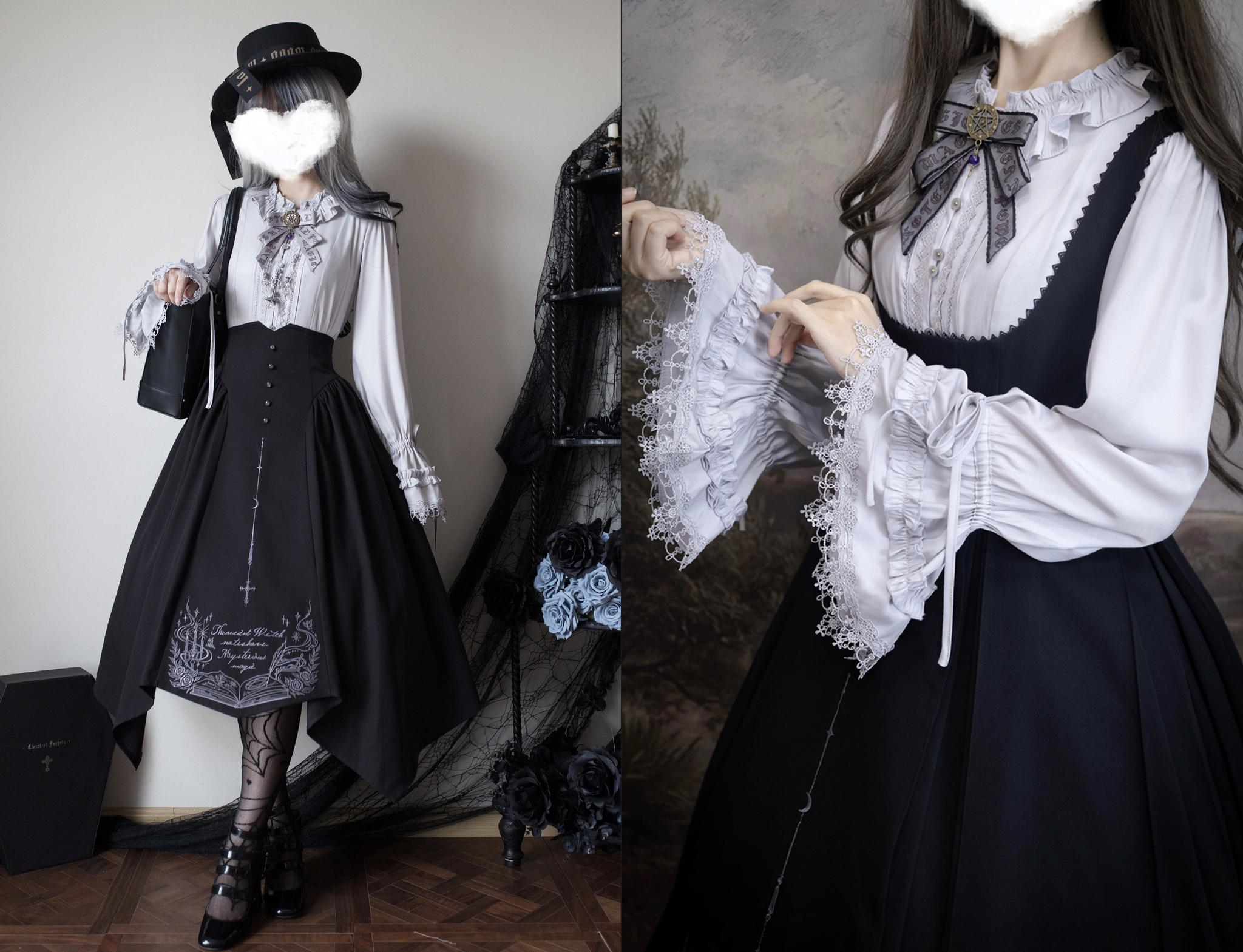 Chris House Lolita - Witch Notes - Gothic Loliat Embroidered Dress Suit, Cross and Rose Print 44096:795032