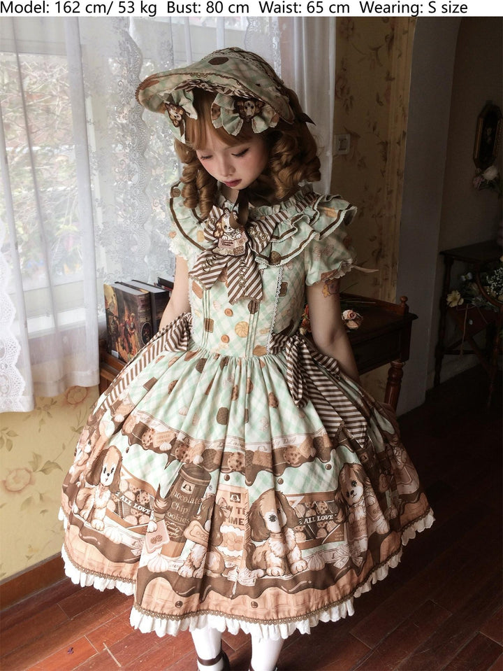 Babyblue~Dog Bakery~Old School Lolita OP Dress Sweet Dress with Accessories