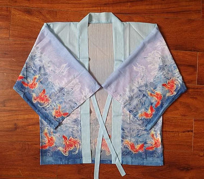 (BFM)EdenLost~Lotus Fish~Wa Lolita Straight Sleeve Lolita Blue Coat Free size Blue Coat 