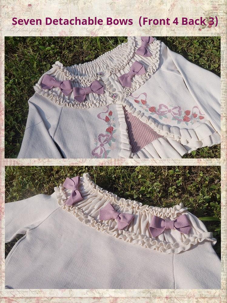 Lilizi~Little Strawberry~Sweet Lolita Cardigan Ivory Sweater with Bows