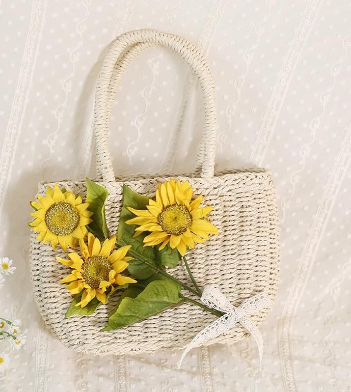 Xiaogui - Daily Lolita Bag Sunflower Straw Shopping Bag Sunflower hand bag