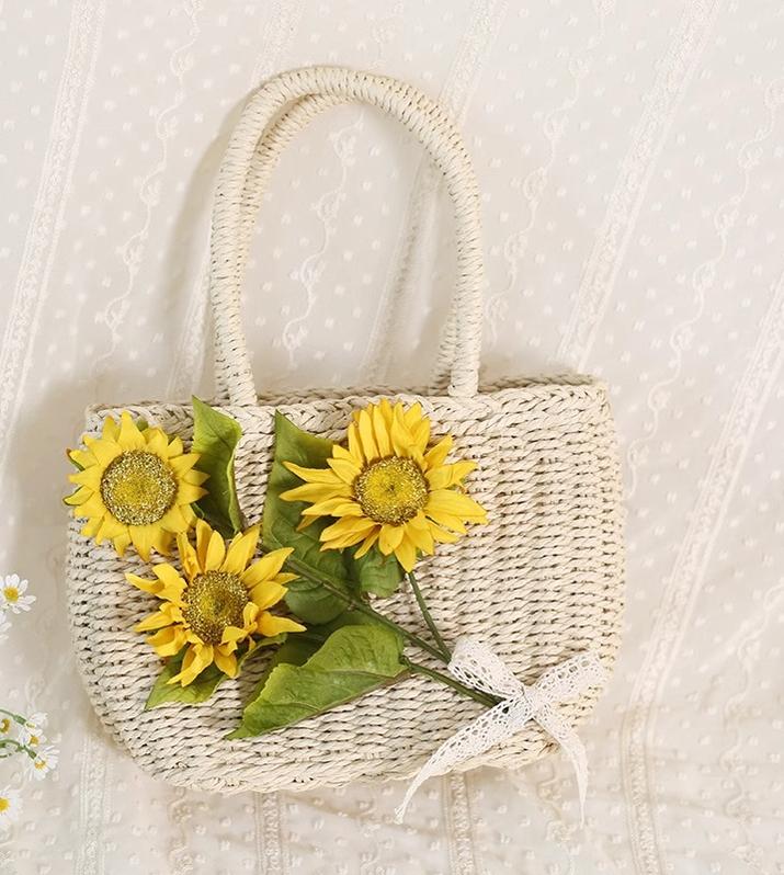 (BFM)Xiaogui~Daily Lolita Bag Sunflower Straw Shopping Bag Sunflower hand bag  