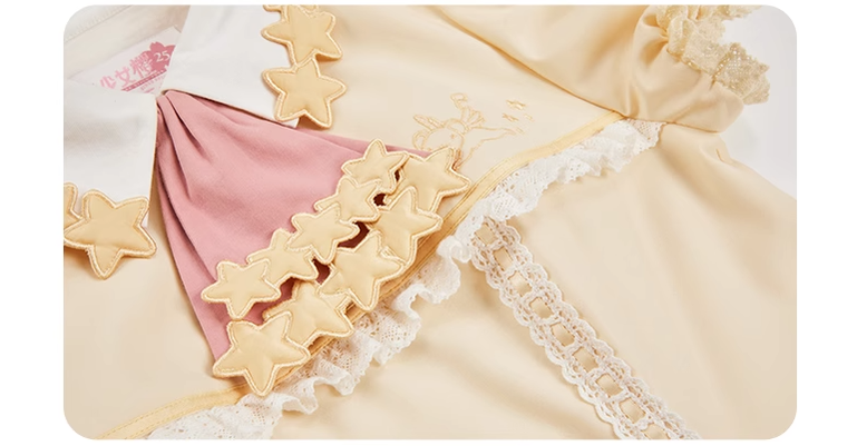 Summer Fairy~Sakura Collab Series~Yellow Lolita OP Dress Star Print   