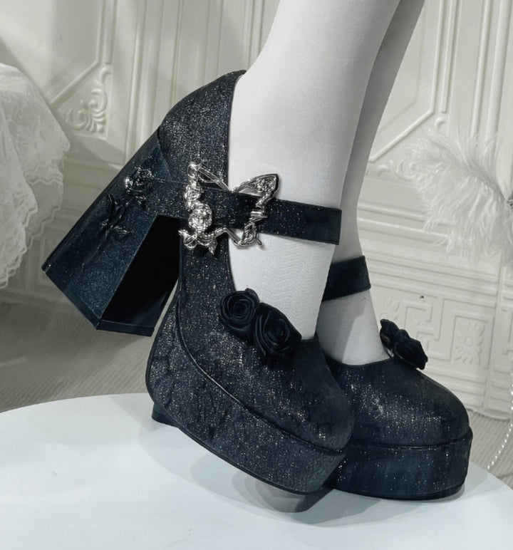 Dreamland~Cyclic Wonders~Elegant Lolita High Platform Shoes with Butterfly and Rose Details