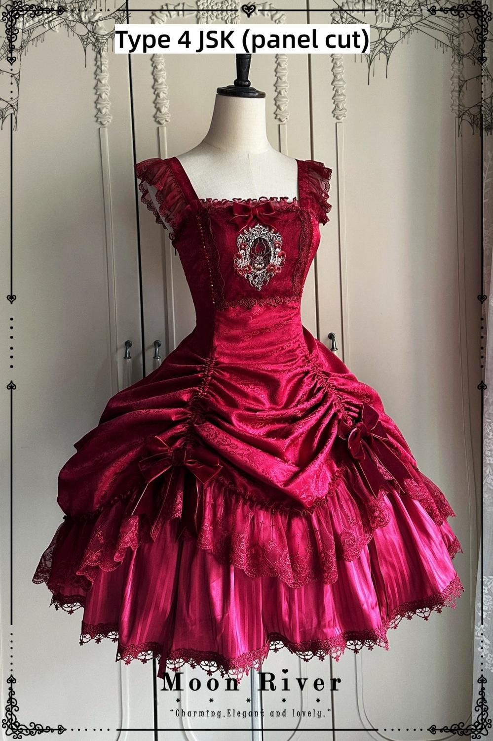 Moon River - Moonlit Spider - Gothic Lolita SK & JSK Dress Outfit Set (Red / L M S) 44232:799651