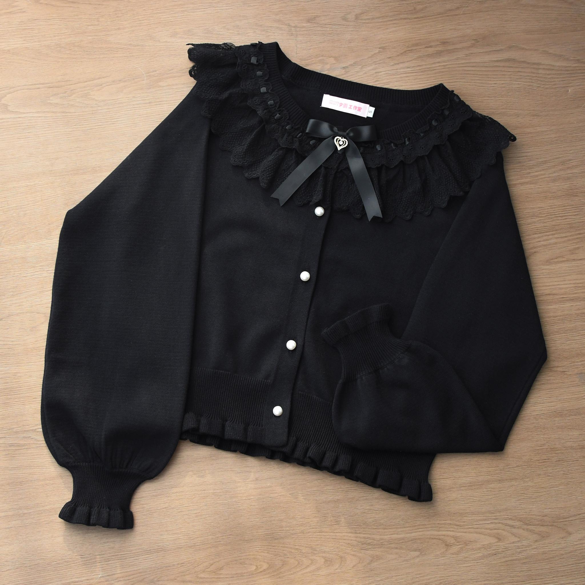 MIST - Graceful Dream - Retro Kawaii Lolita Sweater Cardigan, Ruffled Lace Neckline 43729:783971