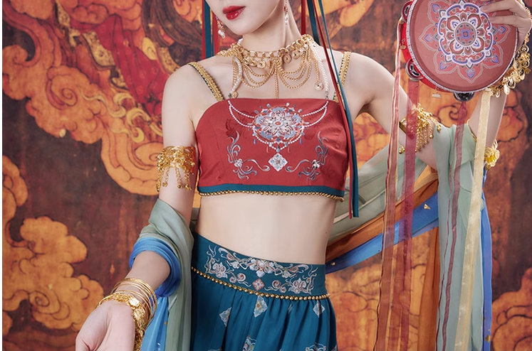 Chixia~ Han Lolita Elegant Assorted Color Dunhuang Elements Pants Set   