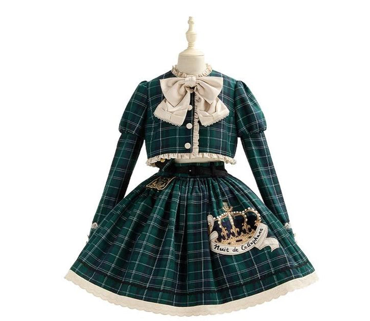 Nuit De Cellophane~Thistle Crown~Punk Lolita Suit Plaid Coat Tiered Skirt   