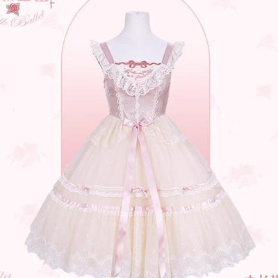 Flower and Pearl Box~Silk Ballet~Wedding Lolita Pink Bridal JSK Set mid-length JSK XS 