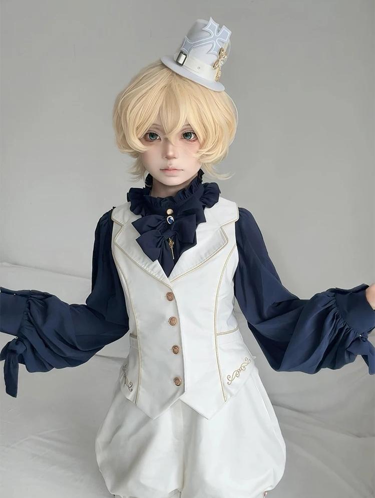 Fallen Holy Star - Ouji Lolita Ruffled Chiffon Blouse & Cape Set, Elastic Shorts 45816:863713