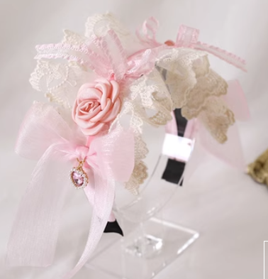 Xiaogui - Mood Limited Pink - Kawaii Lolita Lace Headdress Accessories no. 3 lace burnt flower hair band (lace width of about 12cm, hair band width 4cm)