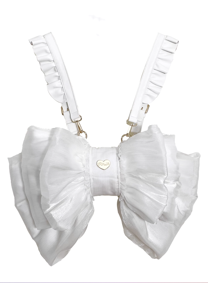 (Buyforme)Boguta~ Satin Butterfly Bow Bag Versatile Elegance Lolita Bag S white bag+white shoulder strap