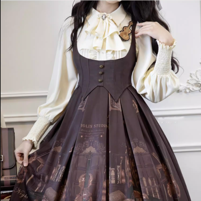 Alice in Wonderland~The Dream of Violin~Vintage Lolita Blouse Beige Classic Lolita Shirt S beige 