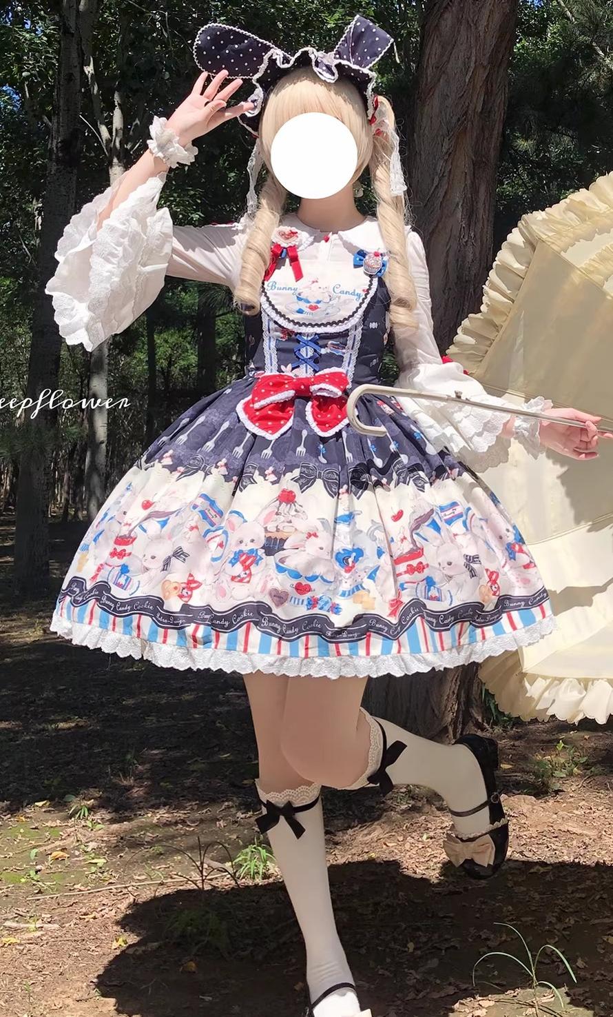 Myth Rabbit Tea Party - Sweet Lolita Dress Set, Bunny Print JSK 44460:809379
