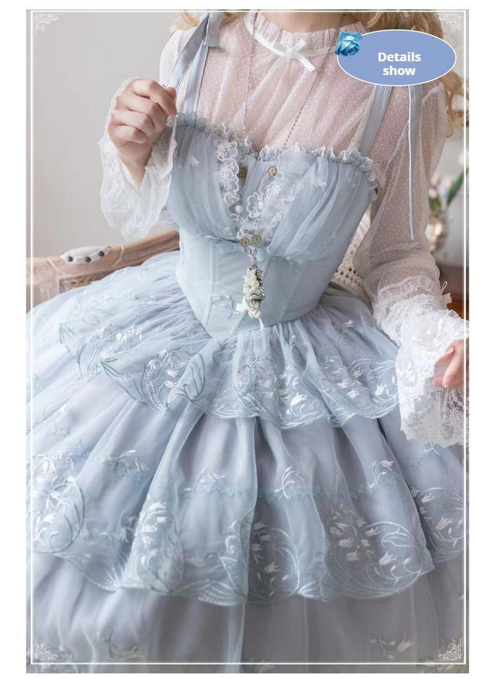 (BFM)MyuCat~Wind Whispers in Lilies~Elegant Lolita Dress Embroidered JSK   