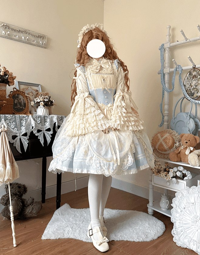 Plus Size Sweet Lolita Cotton Blouse with Hime Sleeves Light Apricot Blouse L