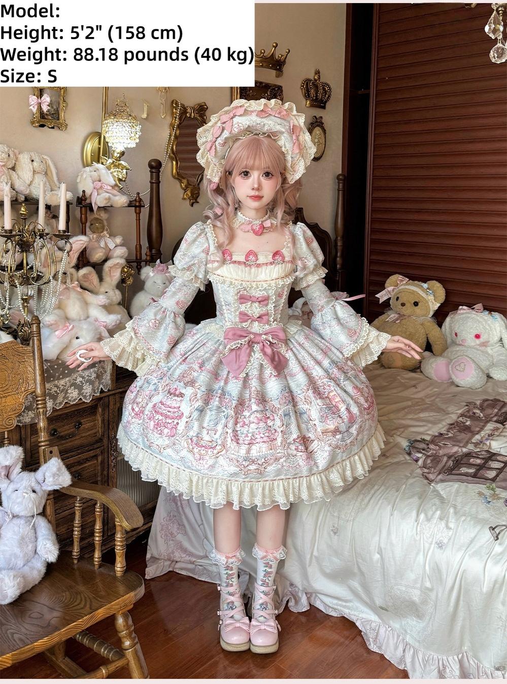 Victorian Cake - Classic Lolita OP Dress, Strawberry Cake Print