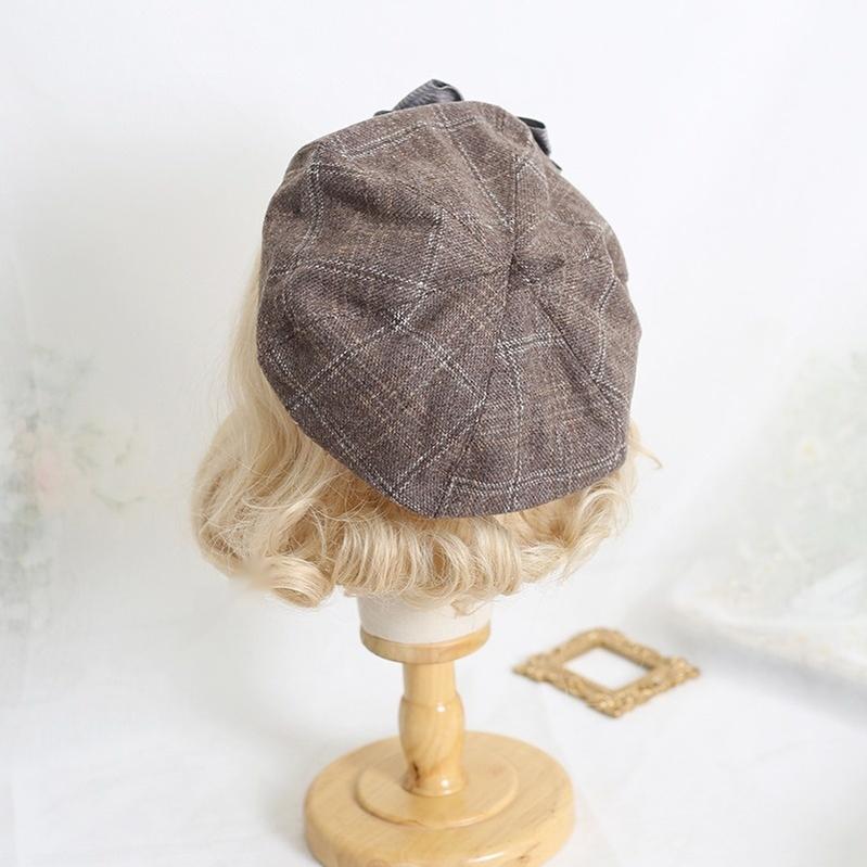 Xiaogui~Japanese Sweet Lolita Beret Winter Daily Plaid Hat