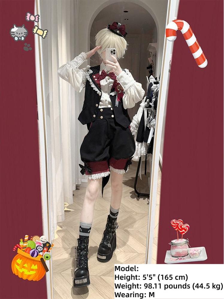 Candy Shop - Ouji Lolita Vest Set, Ruffle Hem Bow Shorts 45061:832855