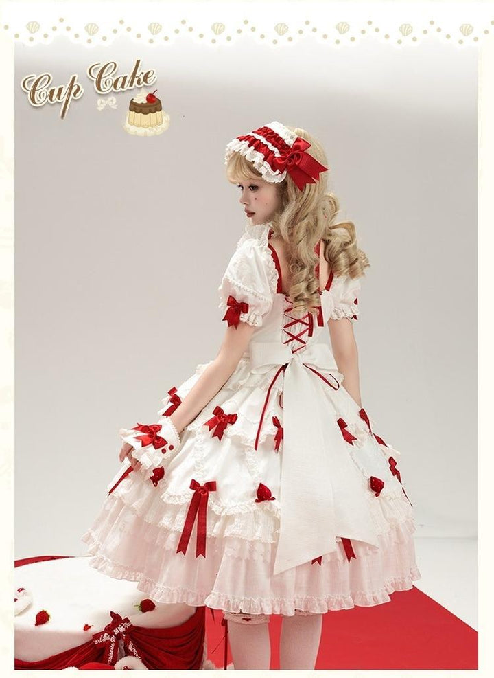 Mademoiselle Pearl - Cup Cake - White, Red Bow, Sweet Lolita Dress Set