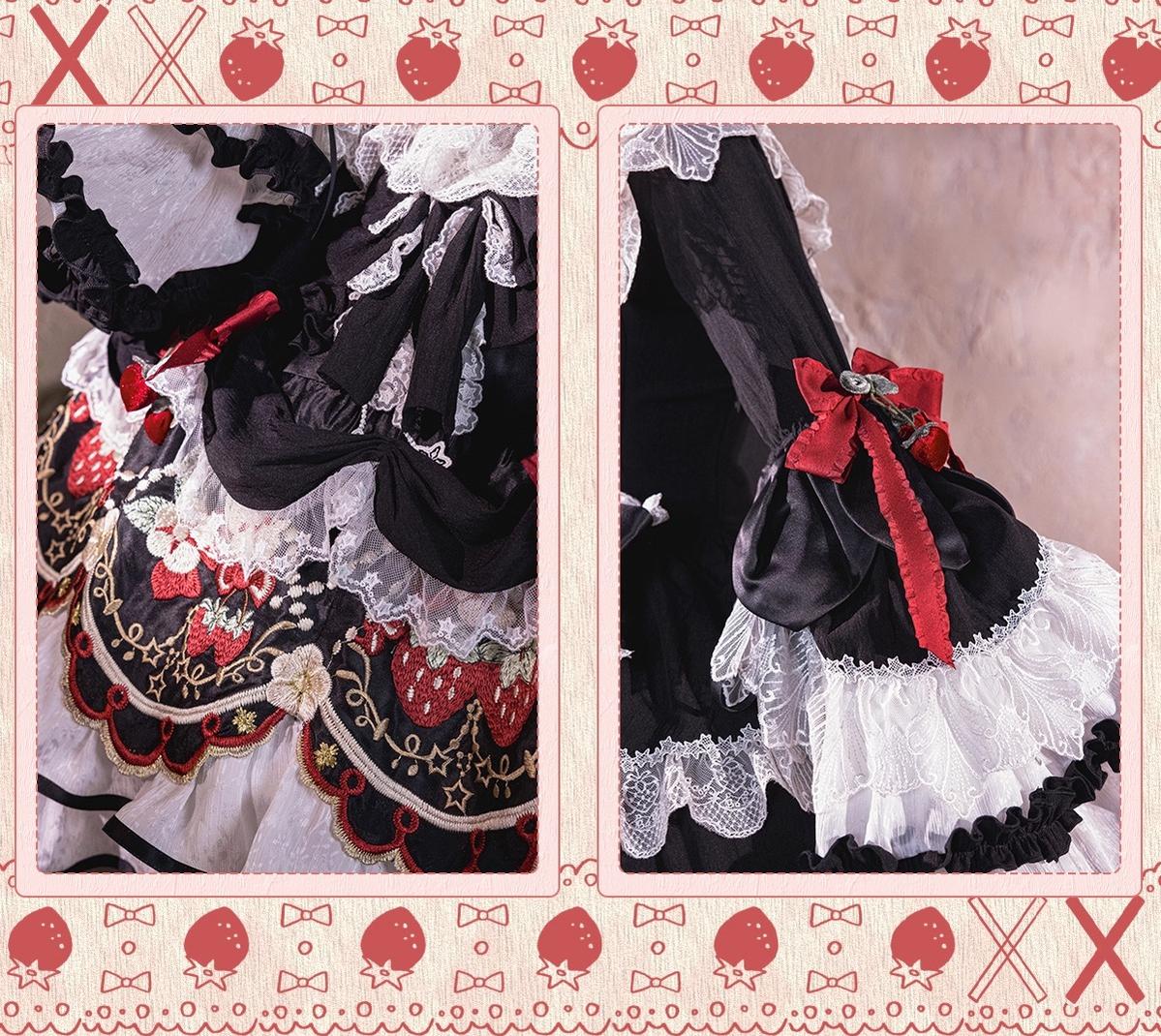 Bramble Rose - Starryberry Eden - Hime-sleeved Sweet Lolita Dress, Strawberry Embroidery 44262:801248