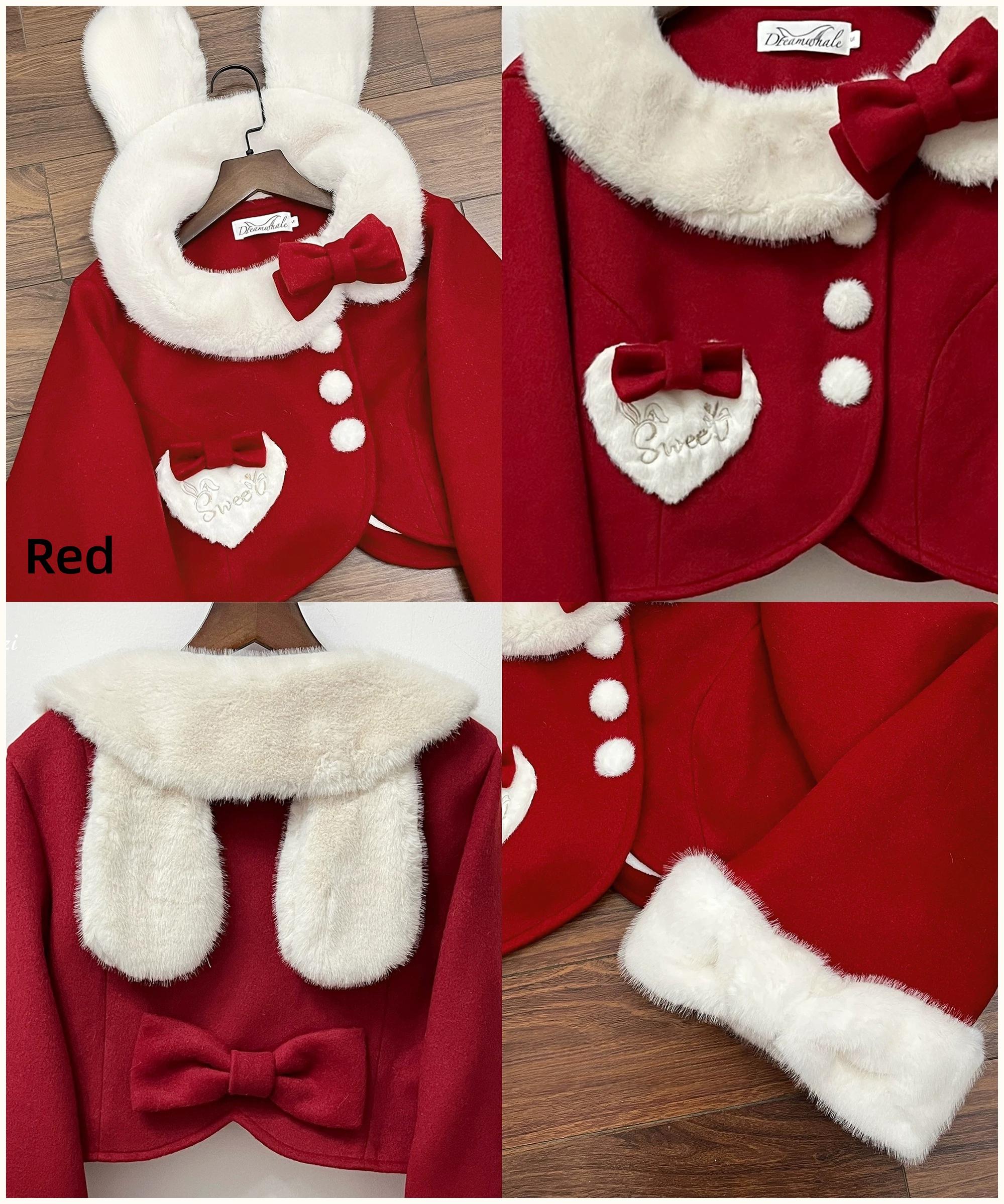 Rabbit Heart Knot - Sweet Lolita Winter Short Coat, Detachable Bunny-Ear Collar 45891:866925