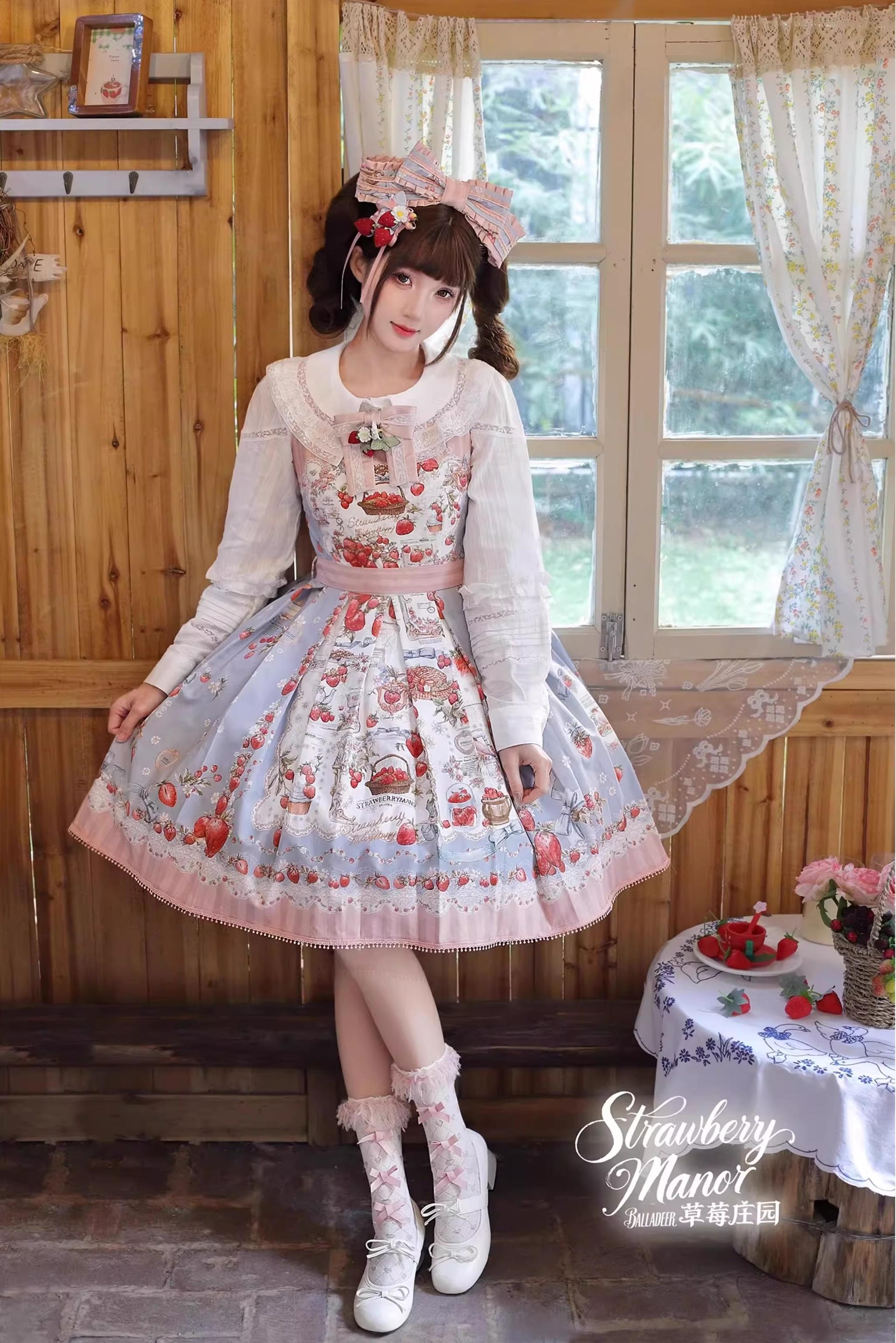 Strawberry Manor - Printed Sweet Lolita JSK Dress, Box Pleats 45025:832952