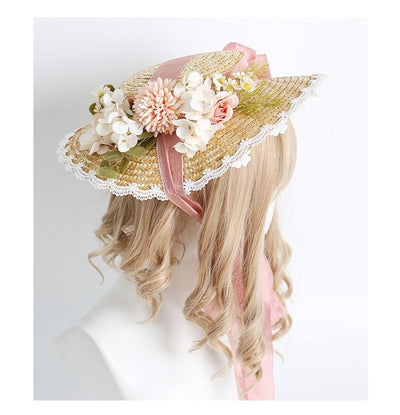 Xiaogui~Elegant Lolita Flower Bow Lace Sunhat   