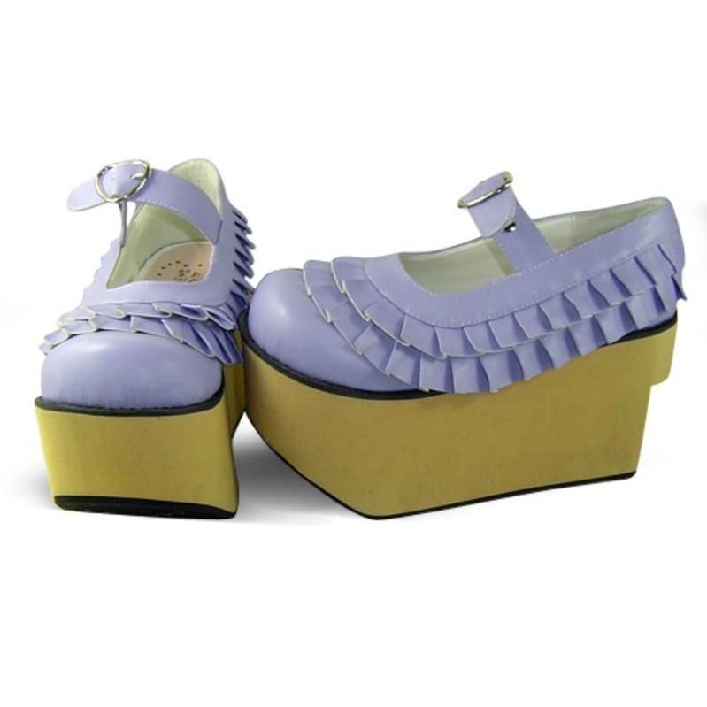 Antaina~Sweet Lolita Platform Shoes Lotus Leaf Edge Multicolor 35 Purple Matte [9cm at the back 7cm at the front] 